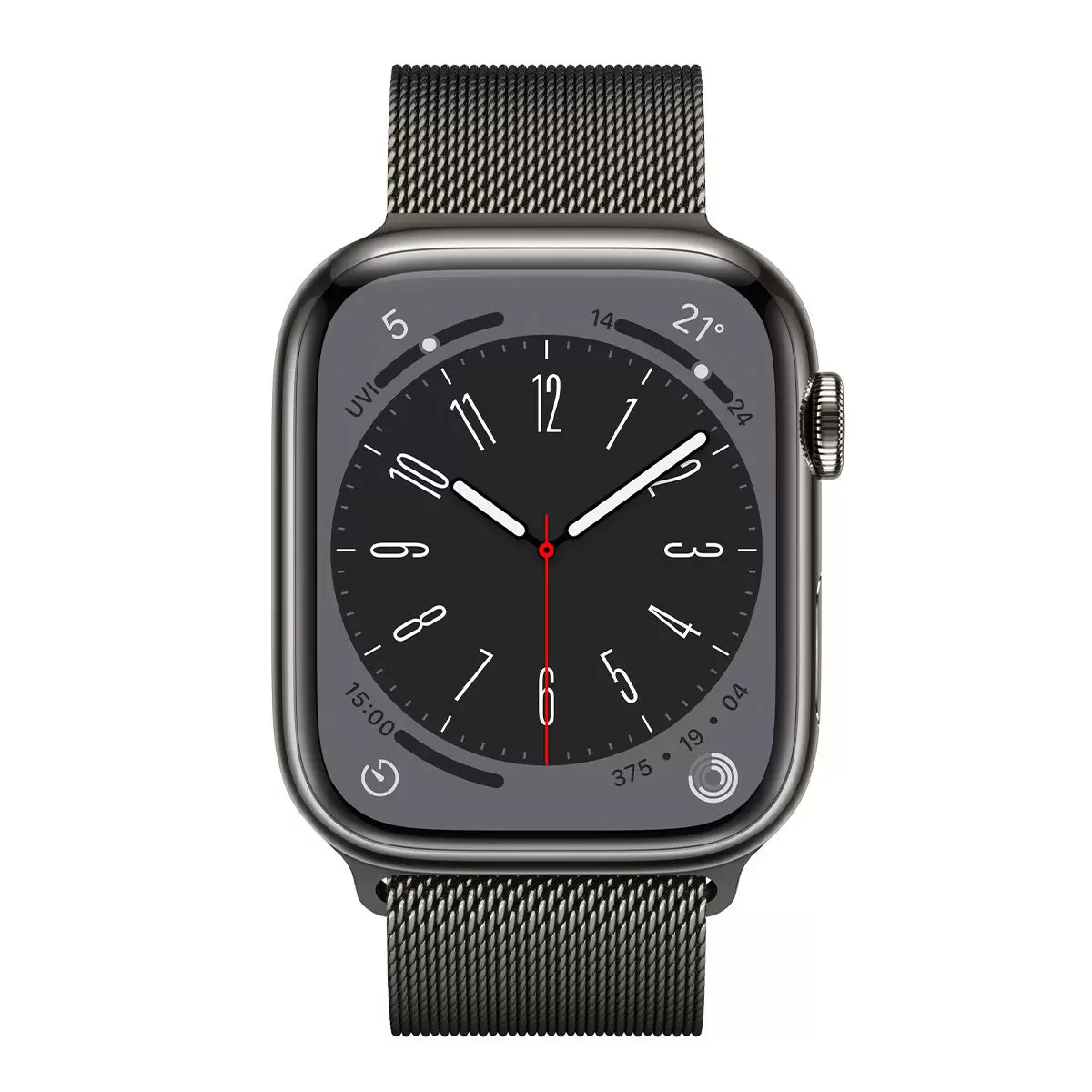 Apple Watch S8 (GPS + 行動網路) 45公釐石墨色不鏽鋼錶殼 石墨色米蘭式錶環