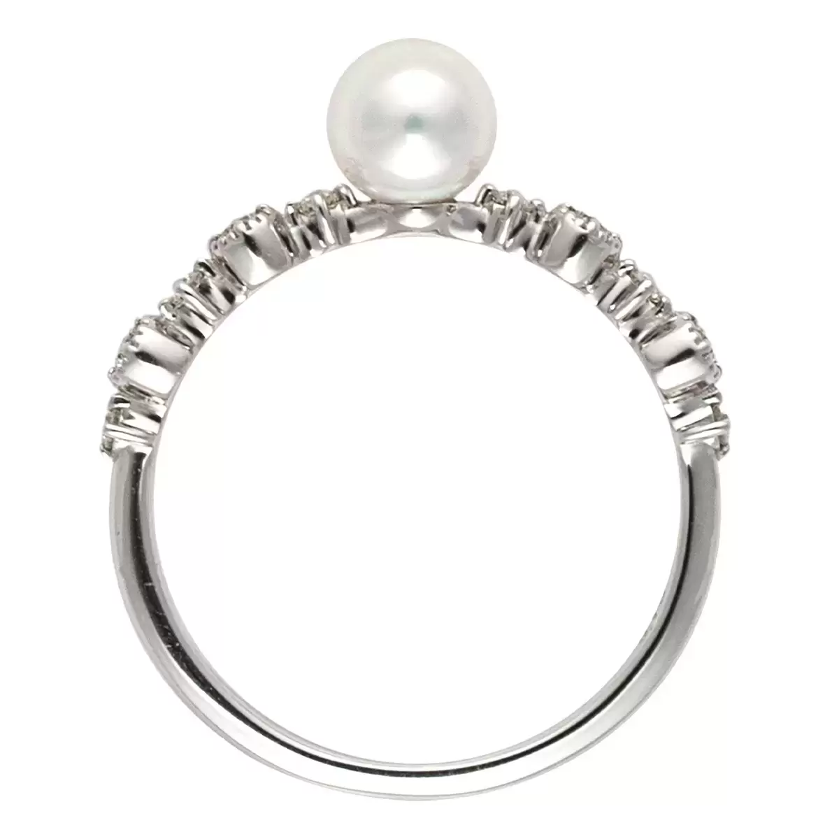 Tokyo Pearl 0.13克拉 18K白K金 5.0公釐 - 5.5公釐 Akoya 珍珠鑽石戒指