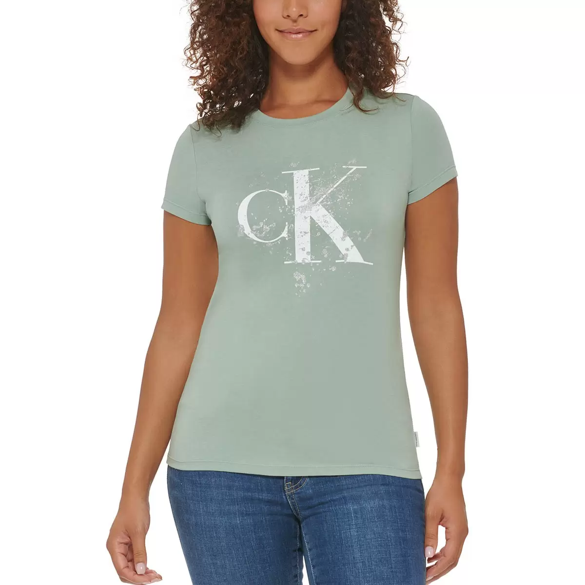 Calvin Klein Jeans 女Logo短袖上衣 淺綠 L