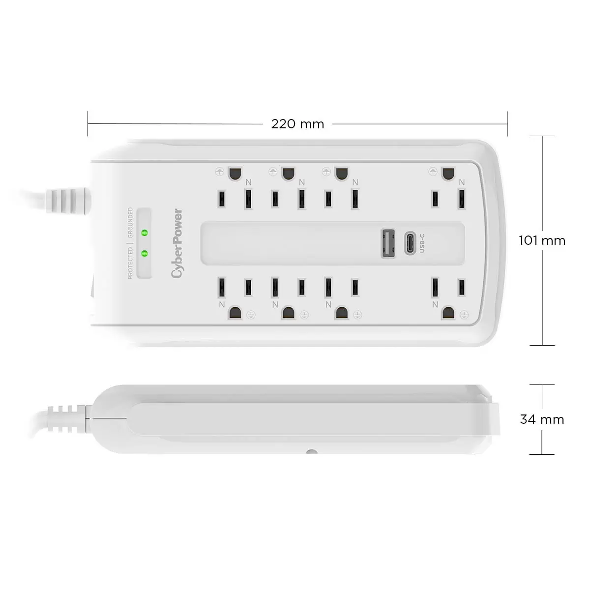 CyberPower 防突波延長線 附 USB 充電座 2入組