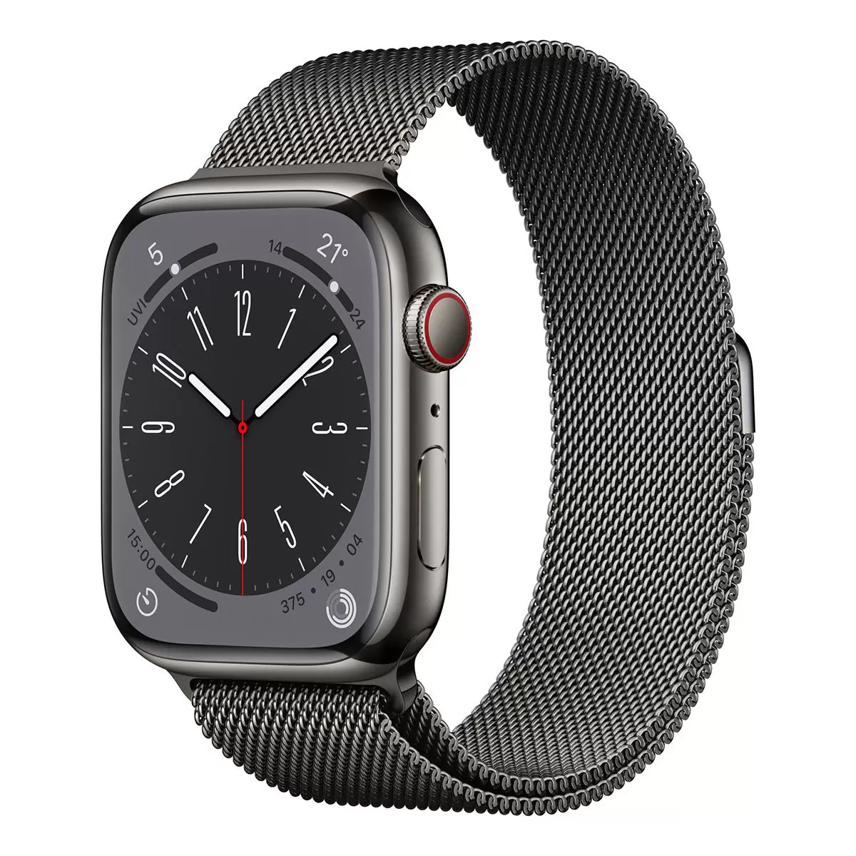 Apple Watch S8 (GPS + 行動網路) 45公釐石墨色不鏽鋼錶殼 石墨色米蘭式錶環