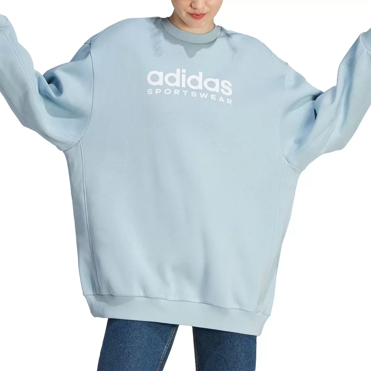 Adidas 女長袖休閒長版上衣 淺藍