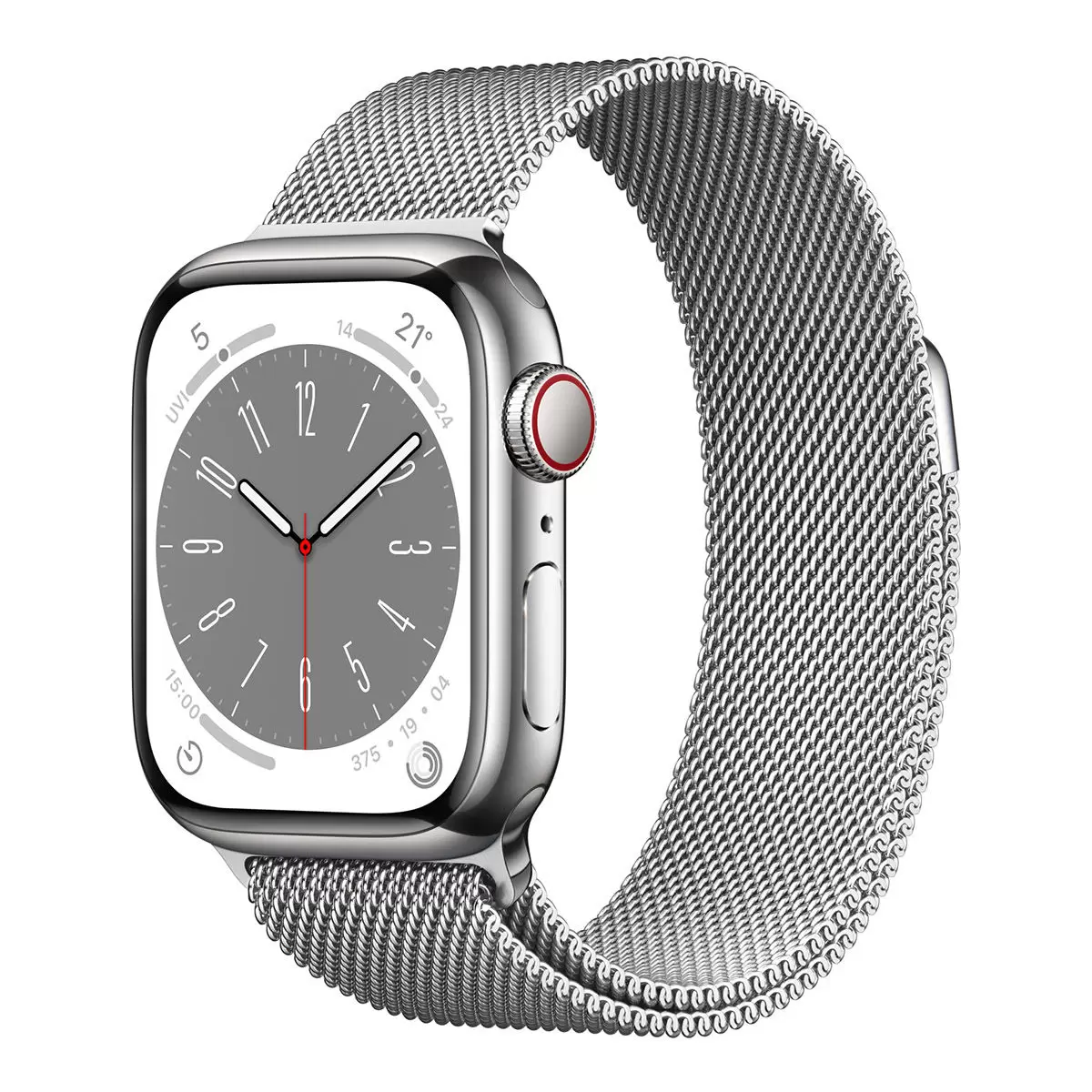 Apple Watch S8 (GPS + 行動網路) 41公釐銀色不鏽鋼錶殼 銀色米蘭式錶環