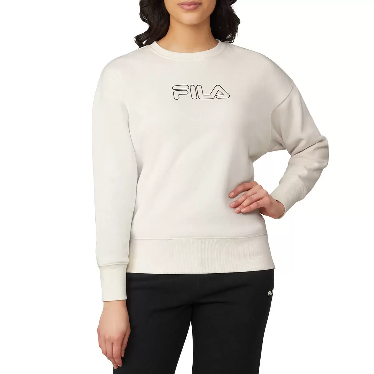 Fila 女Logo圓領長袖上衣 白 M