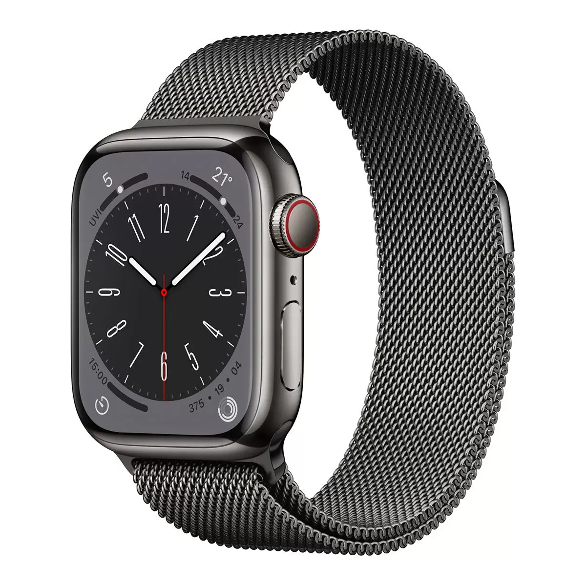 Apple Watch S8 (GPS + 行動網路) 41公釐石墨色不鏽鋼錶殼 石墨色米蘭式錶環