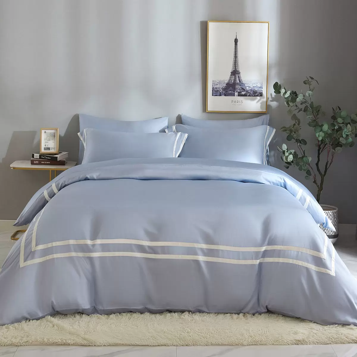 Don Home 萊賽爾素色雙人特大被套床包六件組 182公分 X 212公分 天藍