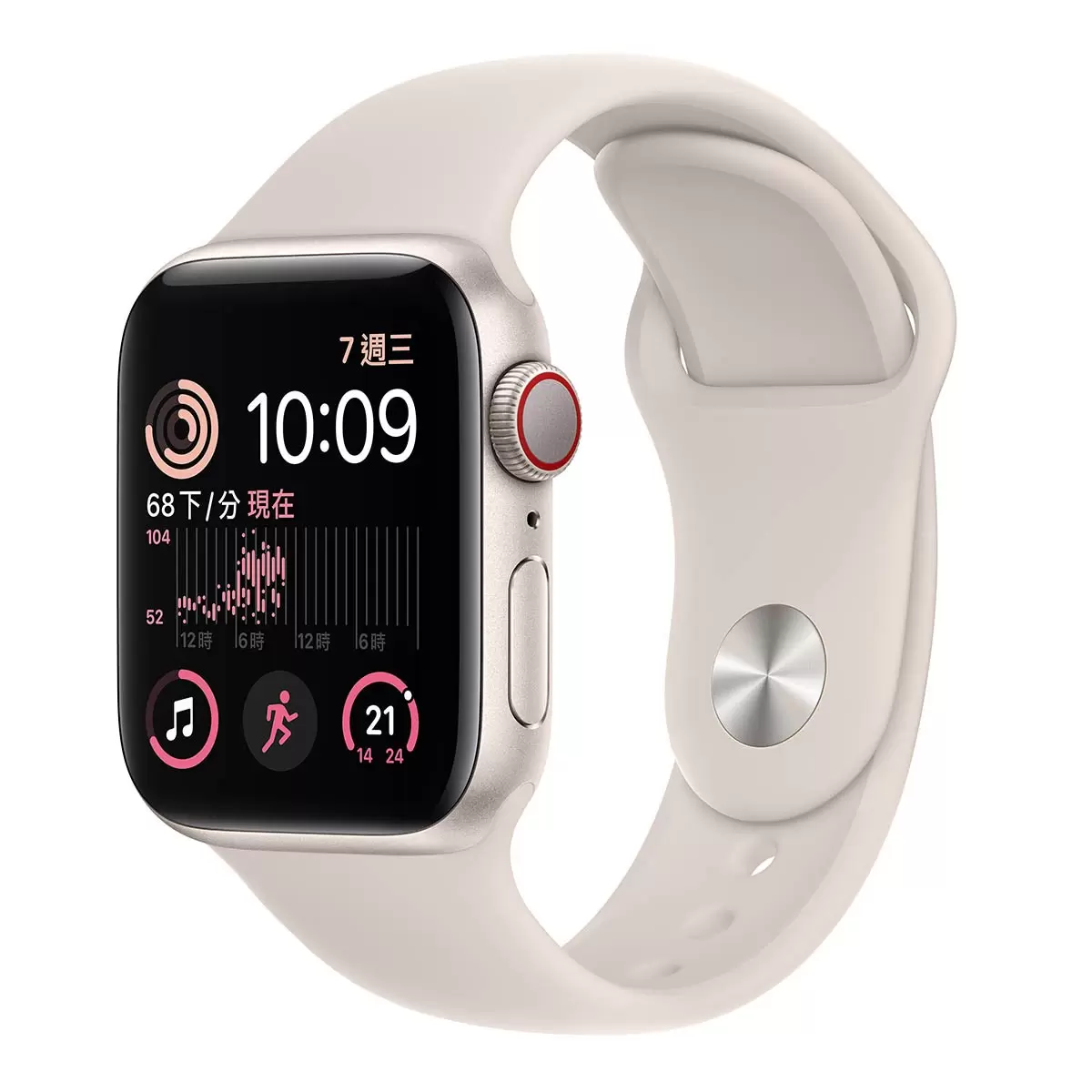 Apple Watch SE (GPS + 行動網路) 44公釐星光色鋁金屬錶殼 星光色運動型錶帶