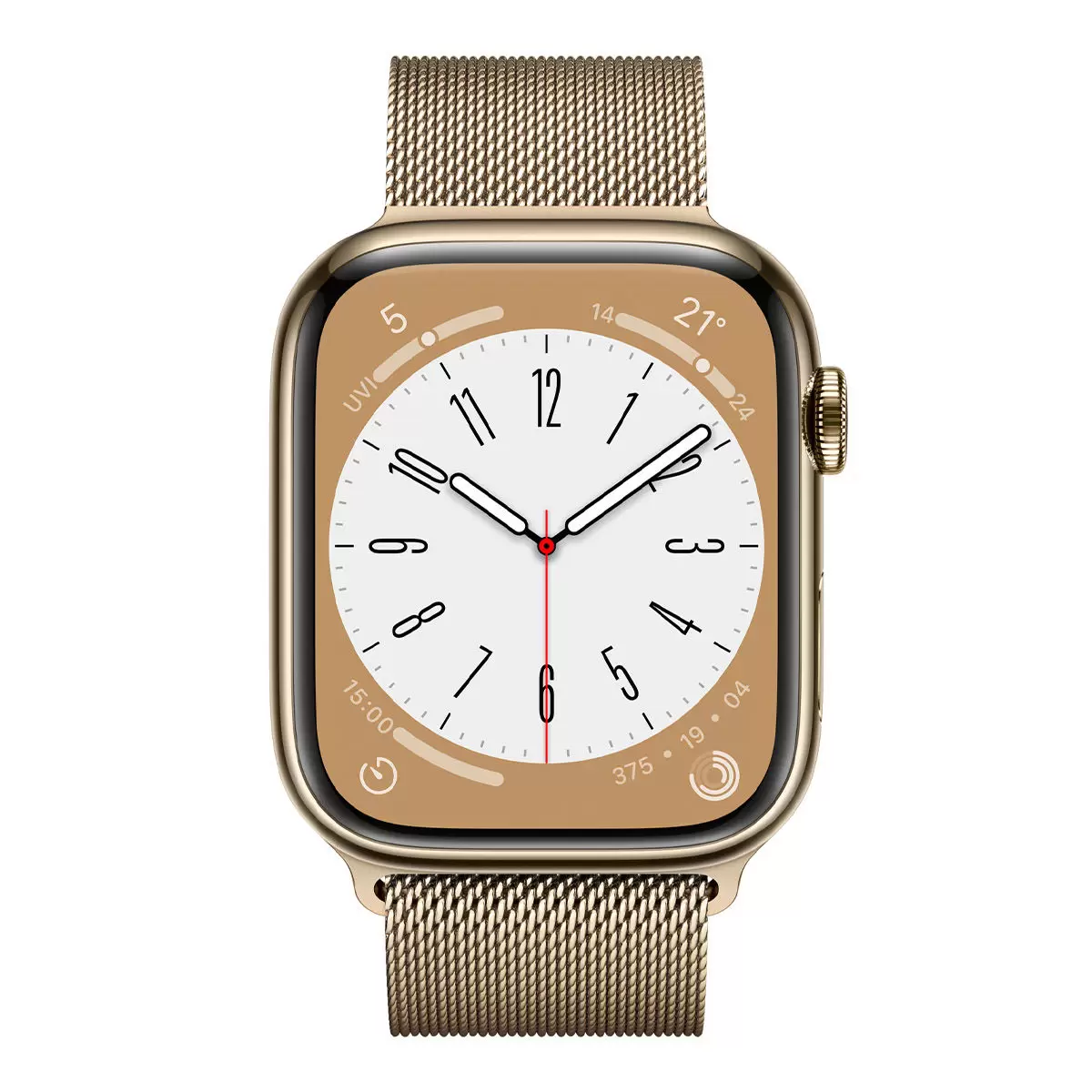 Apple Watch S8 (GPS + 行動網路) 45公釐金色不鏽鋼錶殼 金色米蘭式錶環