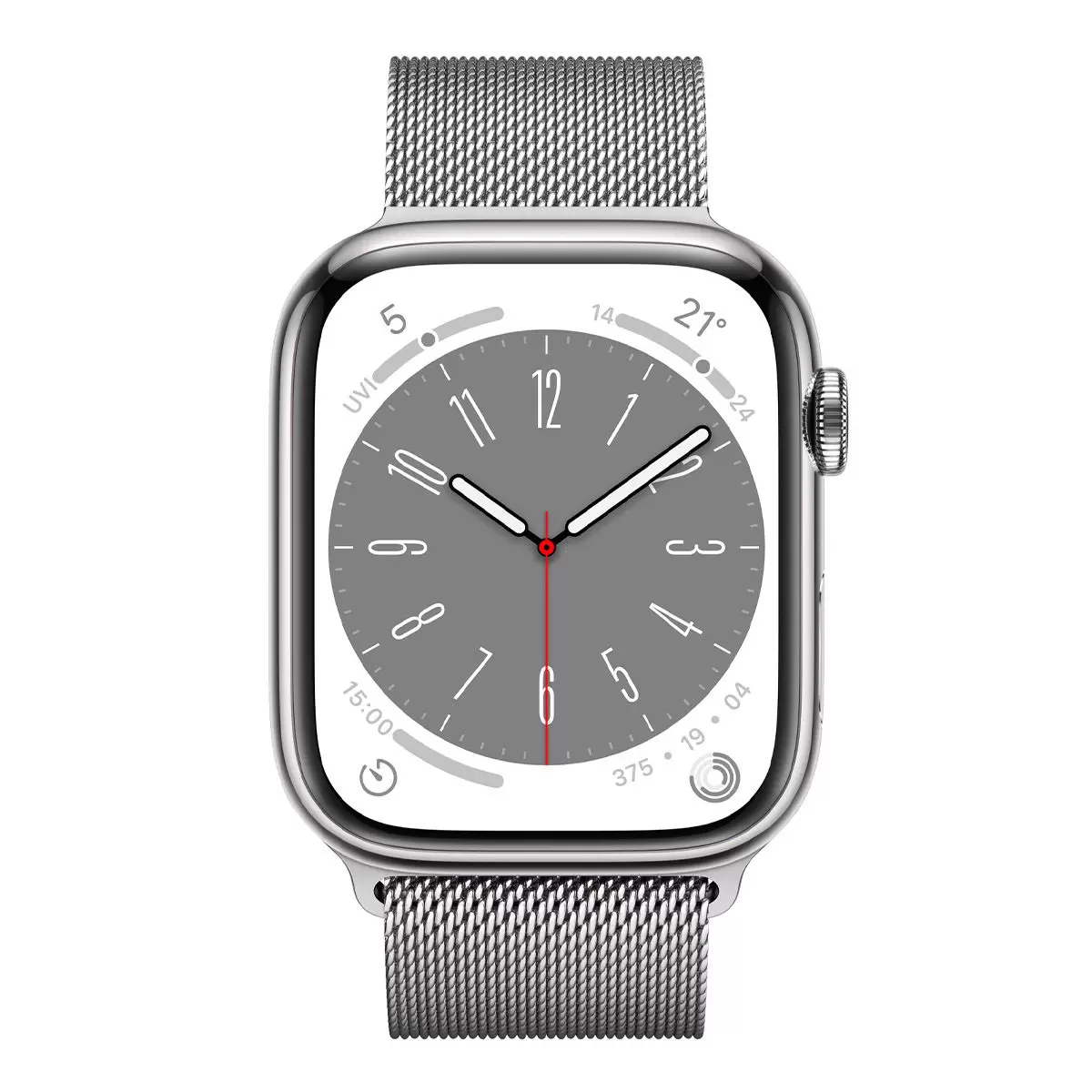 Apple Watch S8 (GPS + 行動網路) 45公釐銀色不鏽鋼錶殼 銀色米蘭式錶環