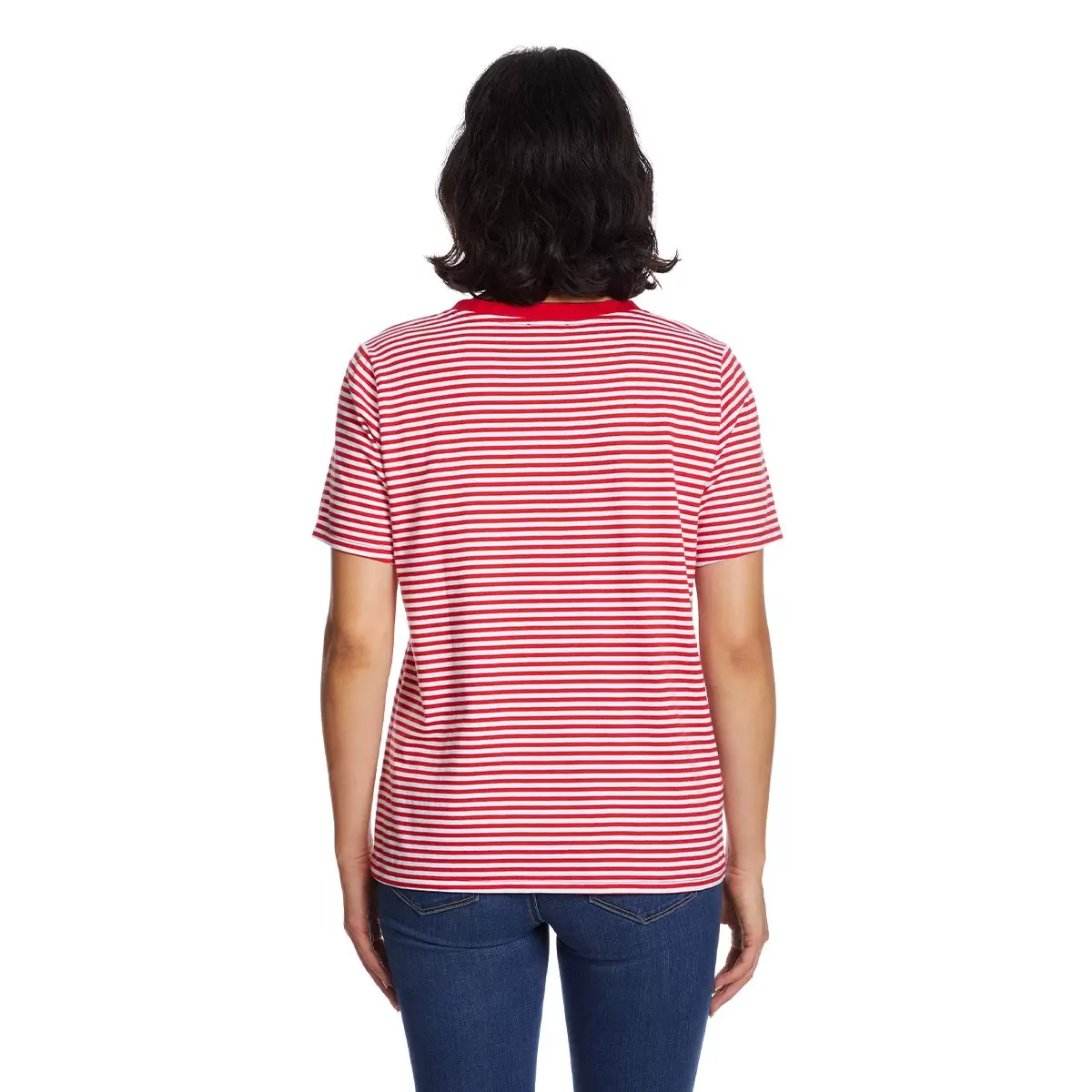 Ella Moss 女短袖上衣2入組 紅條紋 + 白 L