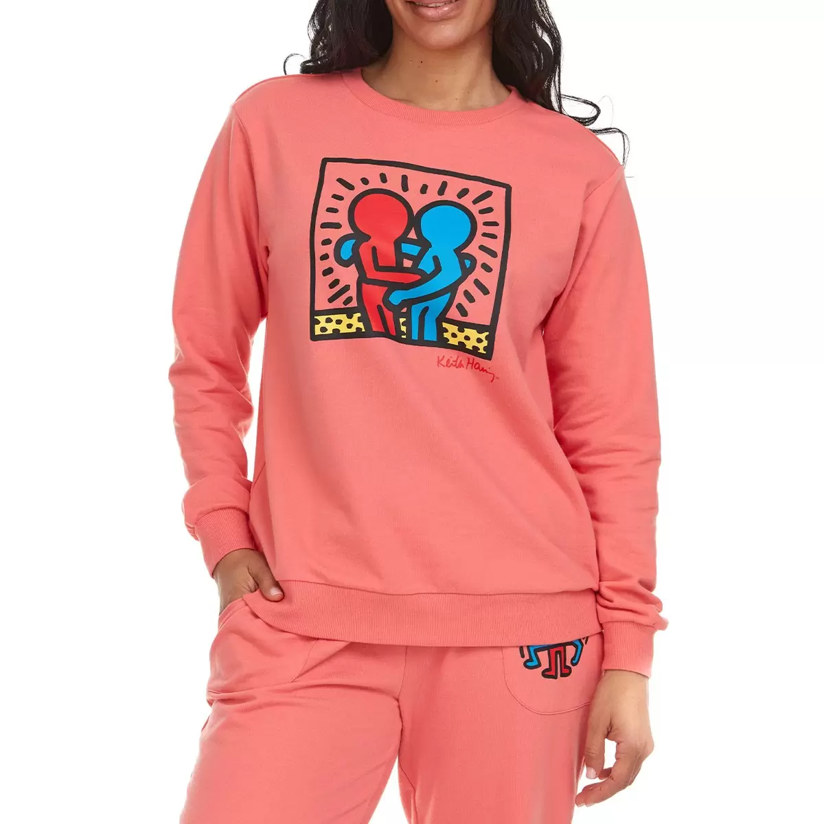 Keith Haring 女印花休閒長袖上衣 粉 XL