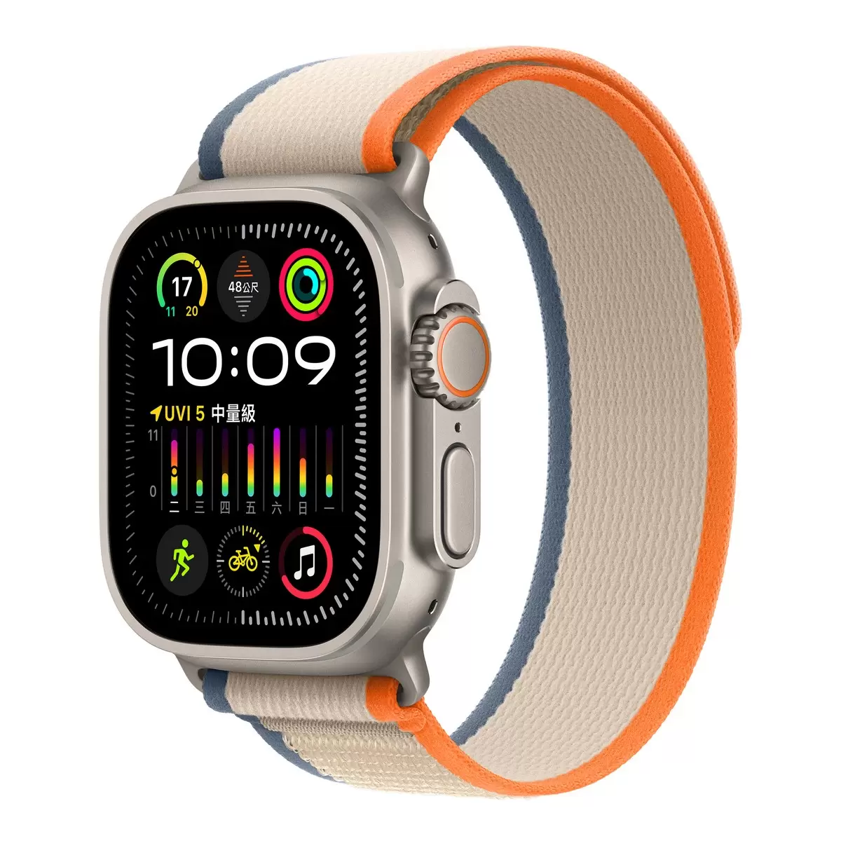 Apple Watch Ultra 2(GPS + 行動網路) 49公釐鈦金屬錶殼越野錶環 橙色配米色錶帶 M/L