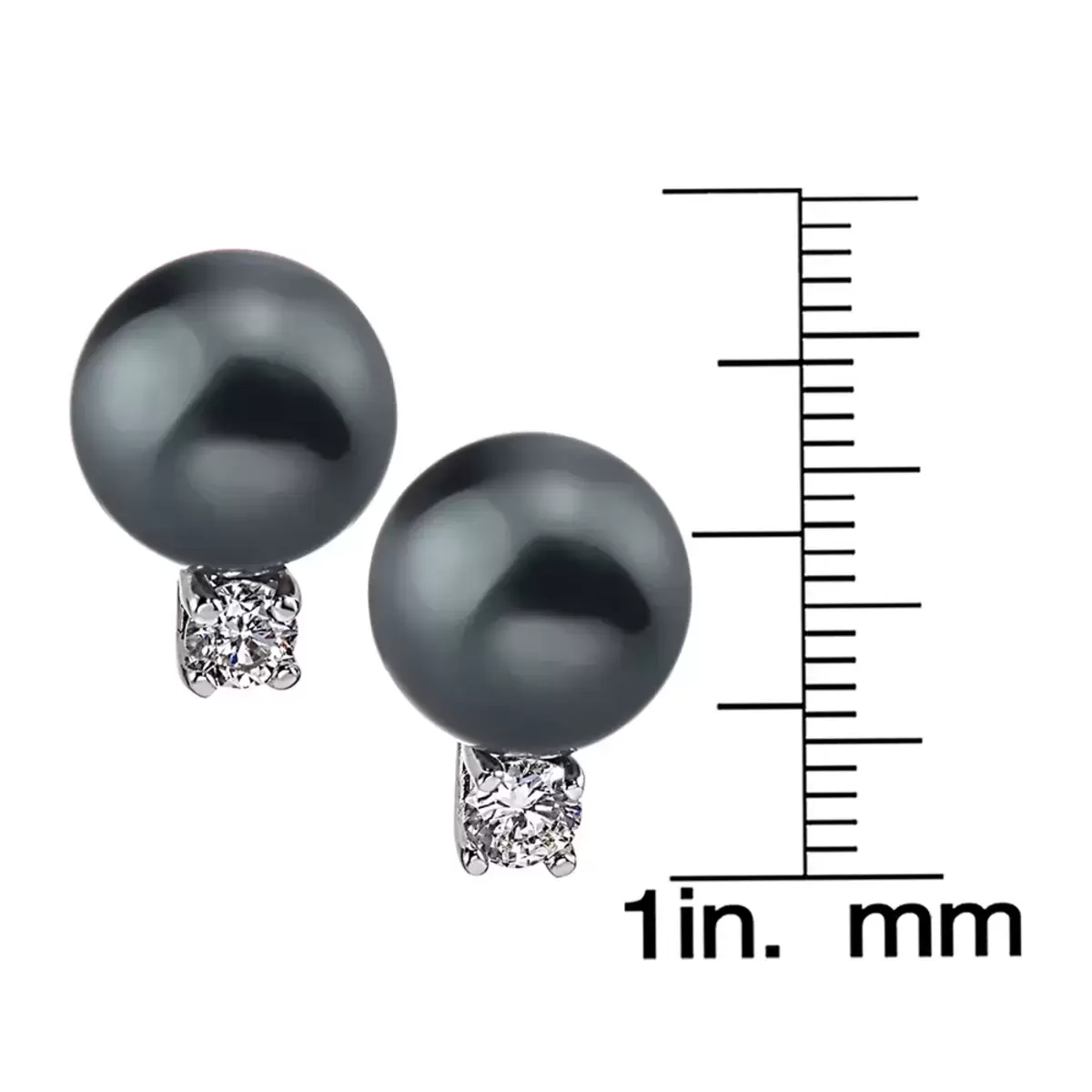 0.35克拉 18K白K金 9.0公釐 - 10.0公釐 大溪地珍珠圓形鑽石耳環 VS2/I
