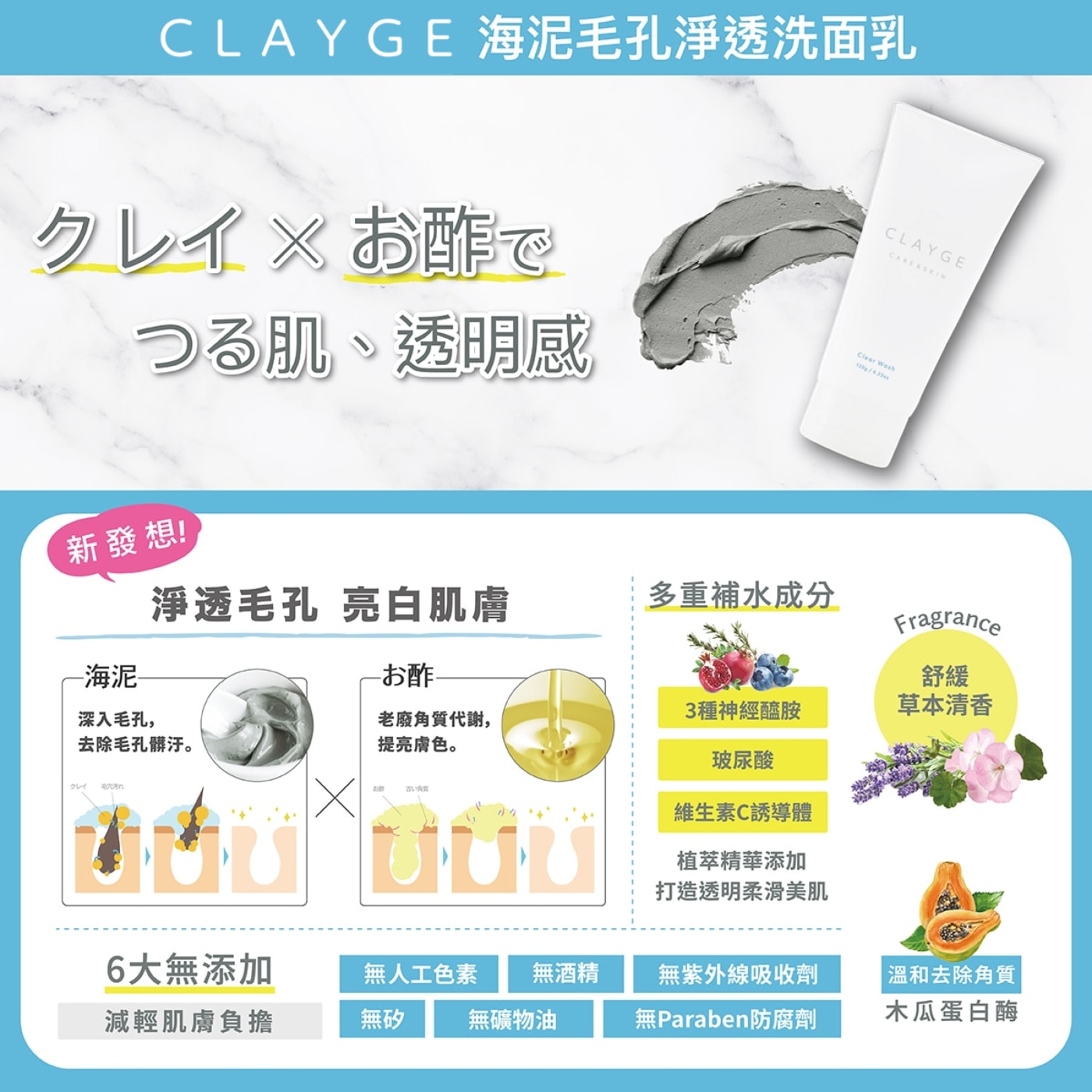 Clayge 海泥毛孔淨透洗面乳 120公克 X 2入