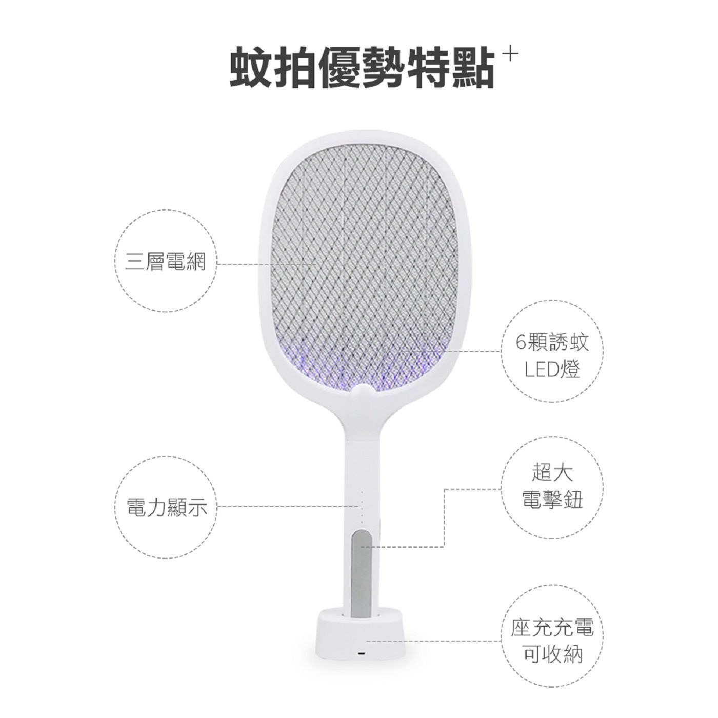 勳風 二合一充電式電蚊燈拍 2入三層網面設計，安全防觸電中層加密電擊網，小黑蚊不漏抓