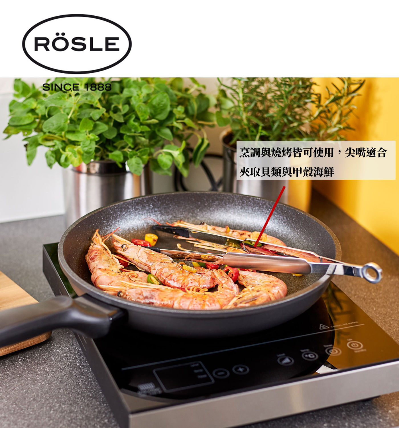 Rosle掛環式矽膠尖嘴夾烹調與燒烤皆可使用.尖嘴適合夾取貝類與甲殼海鮮