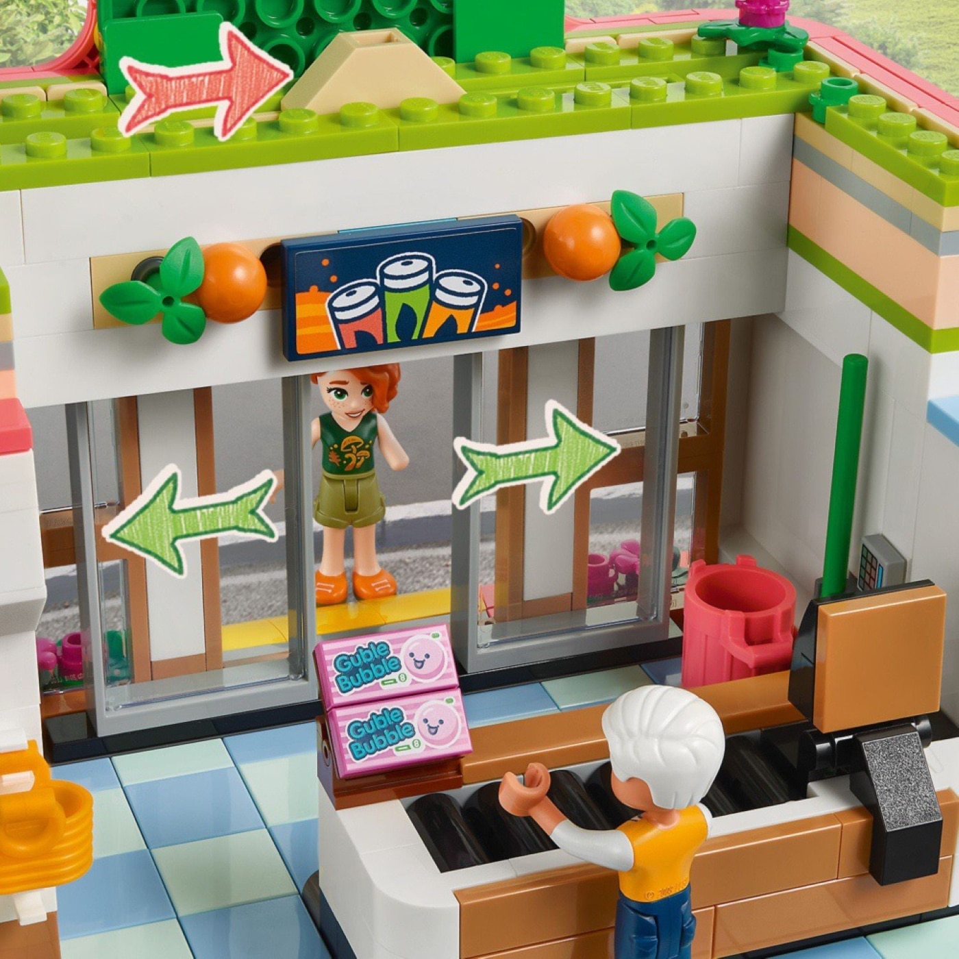 LEGO Friends系列 有機雜貨店，探索靈感來自現實世界購物之旅的配件，包括 2 台購物車、2 個購物籃、可回收的瓶罐與多種食品。