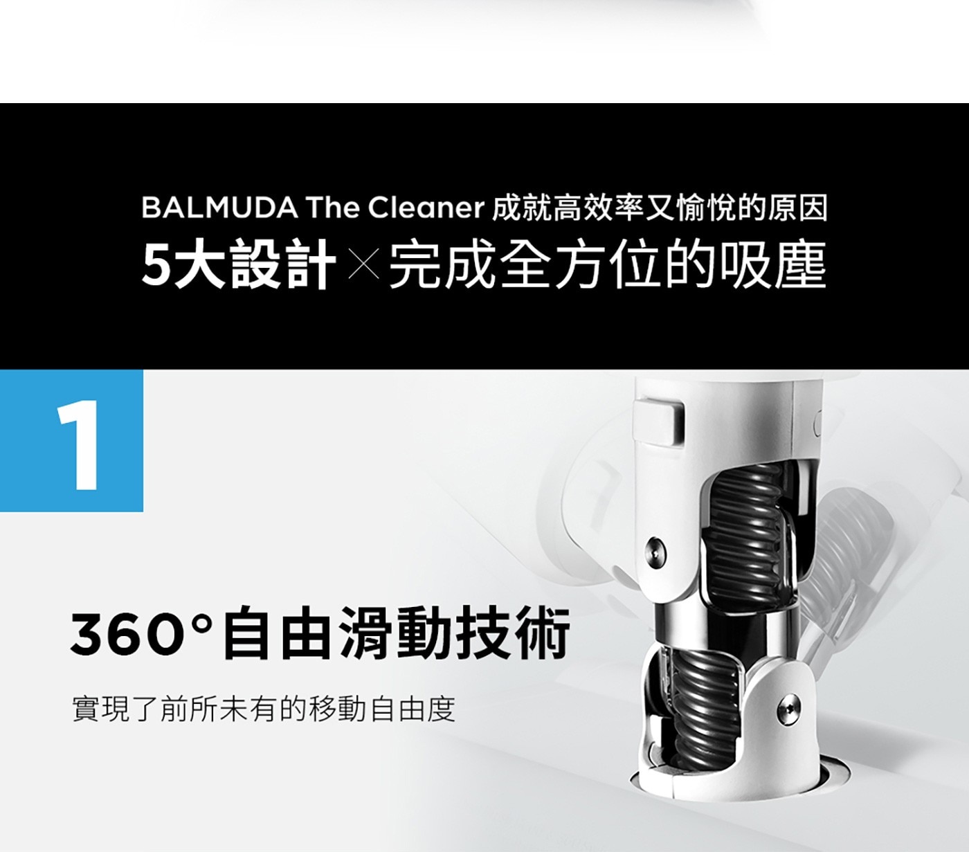 BALMUDA The Cleaner 手提無線吸塵器 C01C雙刷頭懸浮式吸塵器，絕佳手感嶄新的掃除體驗，前後左右移動更加滑順，斜面角落也可自在移動。