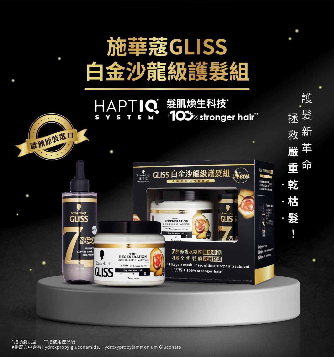 施華蔻 GLISS 白金沙龍級護髮組 4效全能髮膜 400毫升 + 7秒修護水髮膜 200毫升