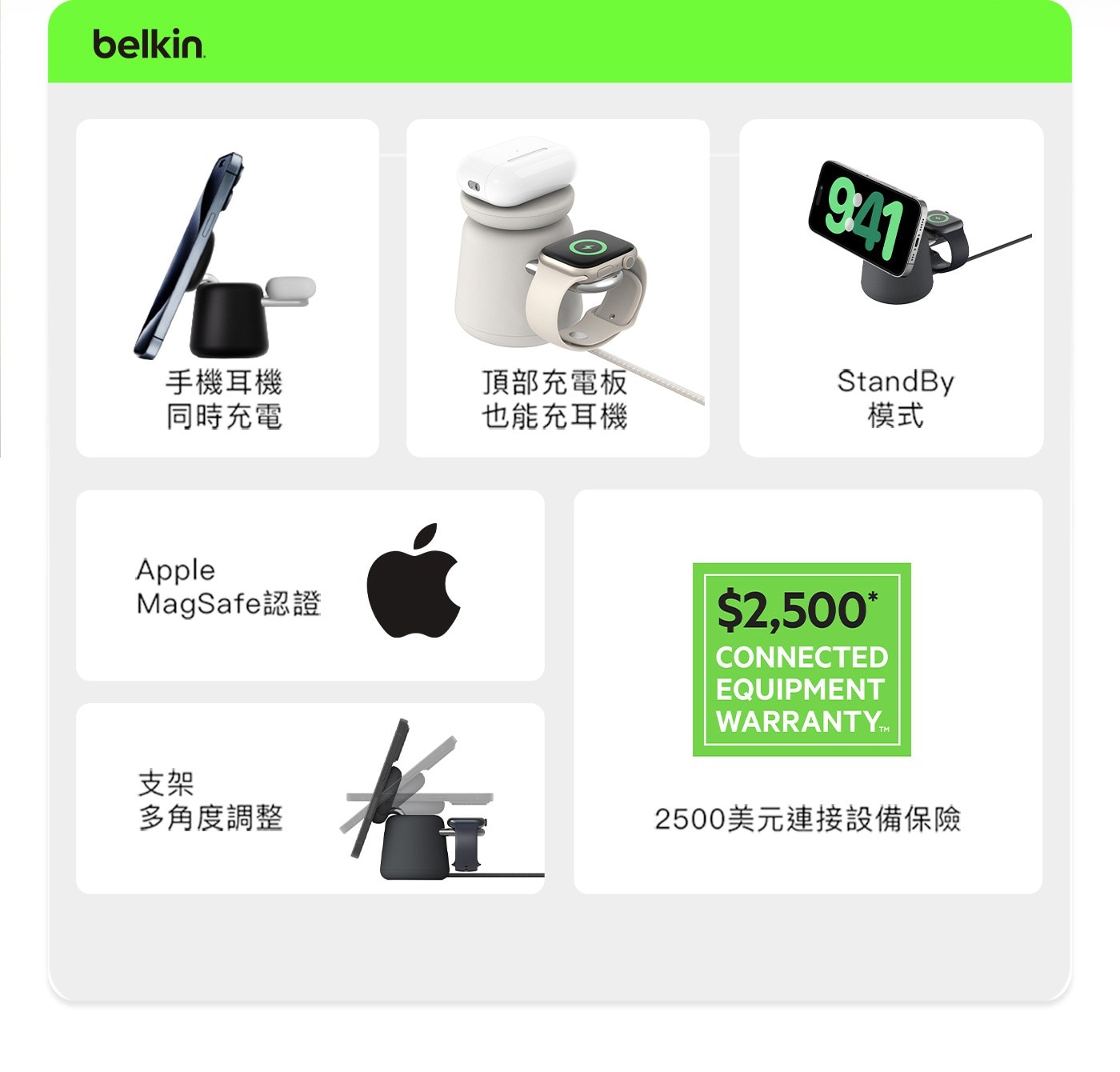 Belkin BoostCharge Pro MagSafe 15W 2合1無線快速充電底座