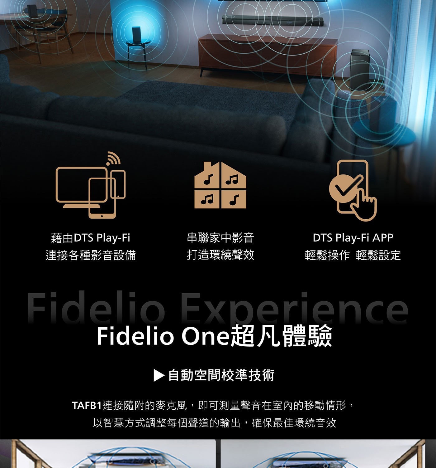 飛利浦 Fidelio 7.1.2 聲道 內建重低音喇叭聲霸 TAFB1/96 搭配聲霸重低音喇叭 TFW1/96 無線旗艦劇院組