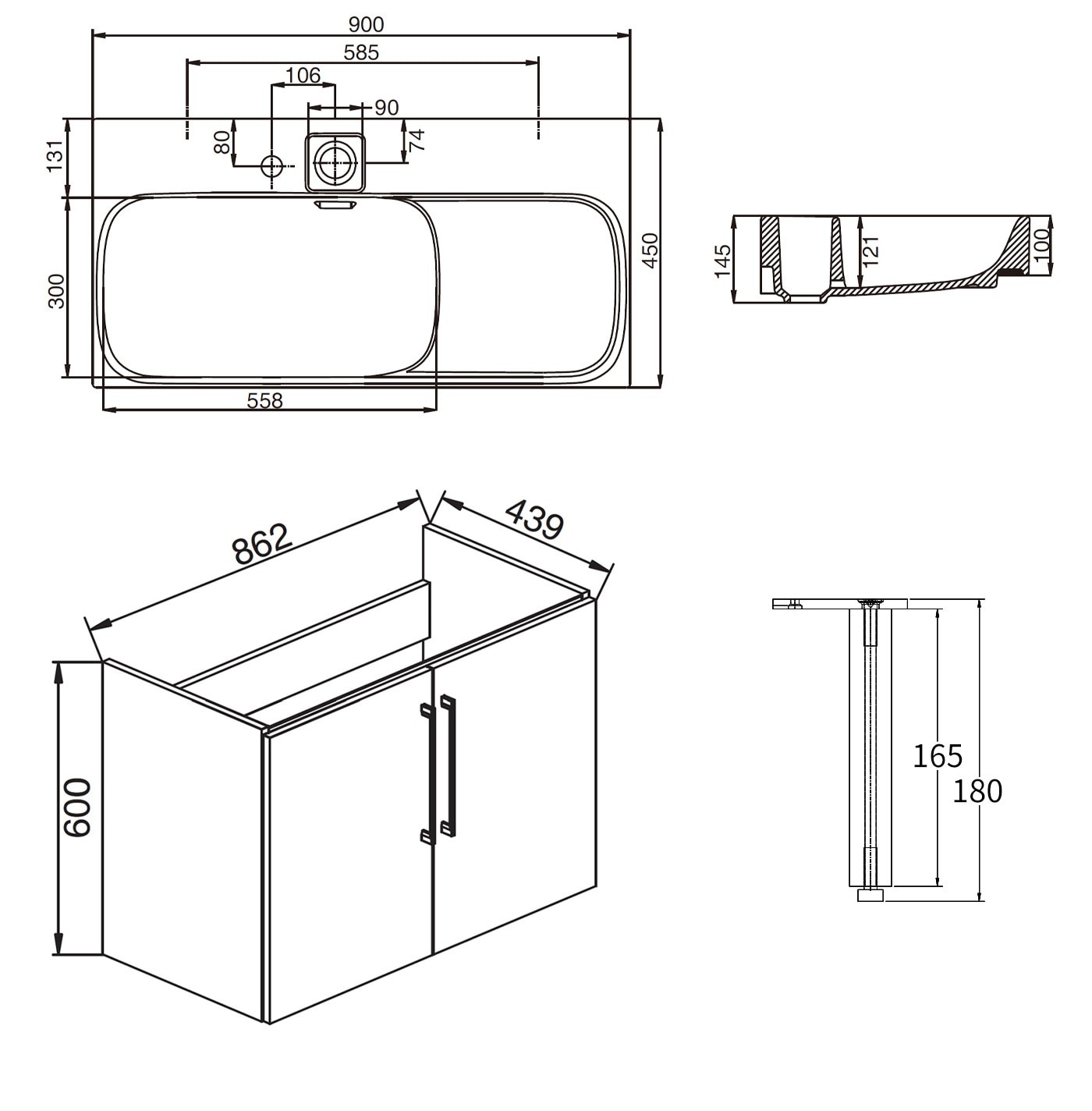 Kohler Flexispace 90公分 浴室收納櫃組 灰白色