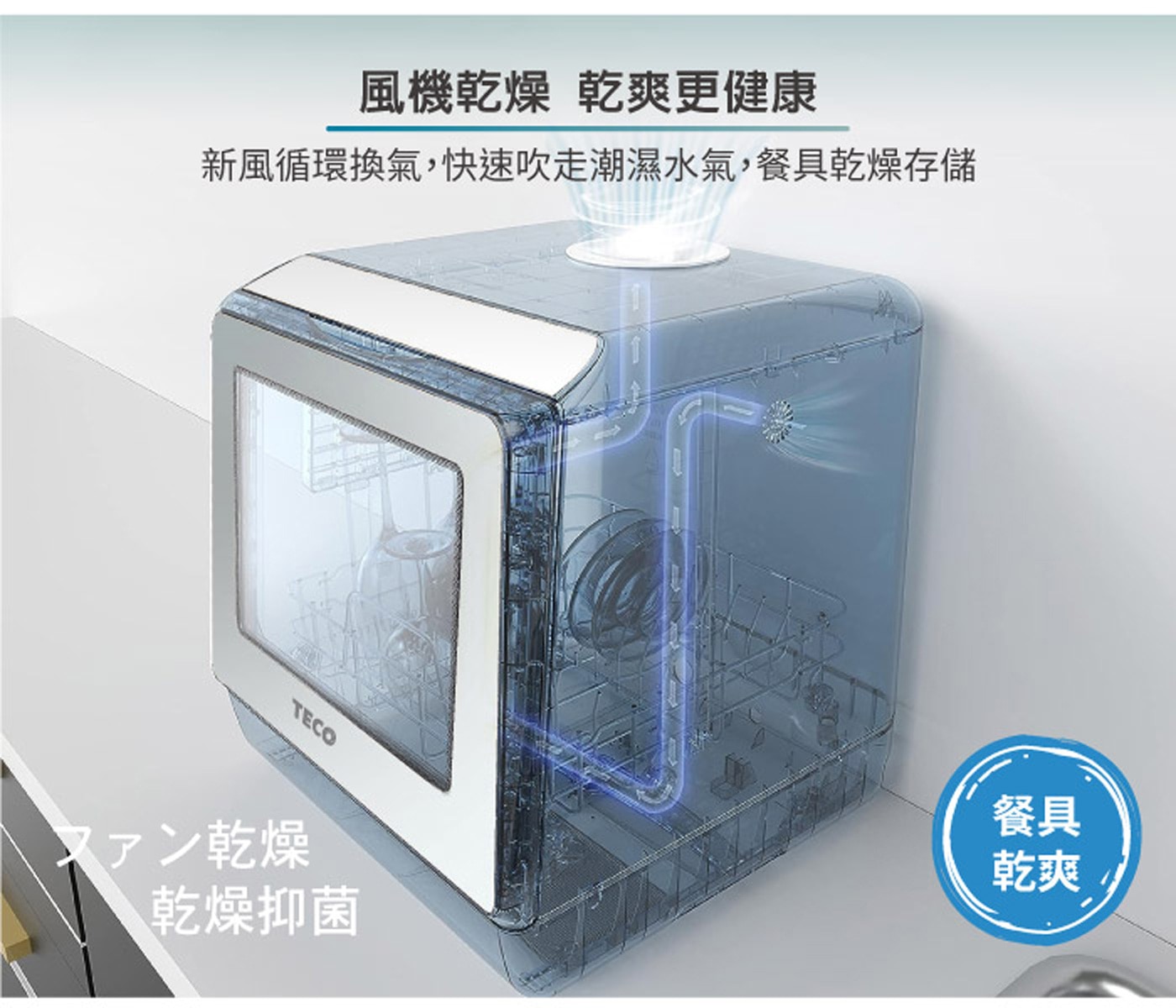 東元 3D 洗烘一體全自動洗碗機 XYFYW-5001CBW，洗滌/烘乾/收納全自動三機一體，五種自動洗滌模式任你選，75℃高溫洗滌去汙抑菌，360°雙旋臂上下高壓噴淋。