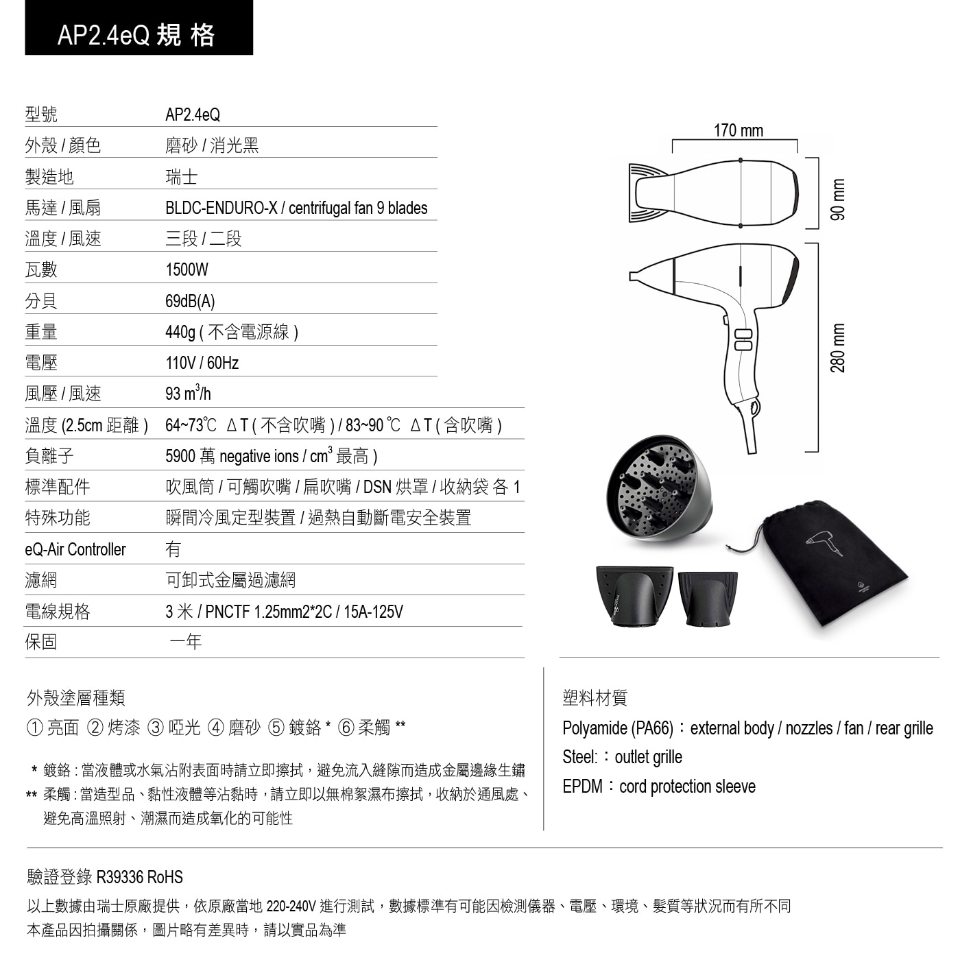 維力諾 無刷水護色吹風機 IL AP2.4EQ，AI氣流偵測技術 5900萬護色離子鎖水柔順 大風量保持髮色與柔順度 滲透髮蕊補水柔順不毛燥。