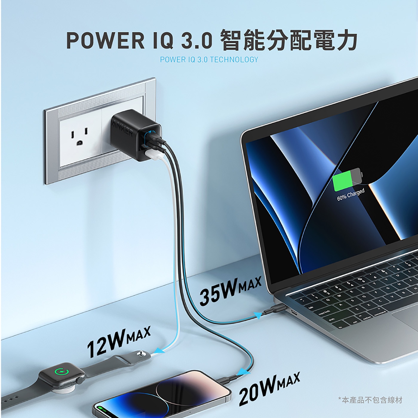 ANKER 67W 氮化鎵充電器 2C1A 兩入組，無論是使用2個USB-C或是USB-C加USB-A的組合，皆享最大65W快速高效充電，氮化鎵GaN技術，效率高、降低發熱、體積更小、充電更安全。