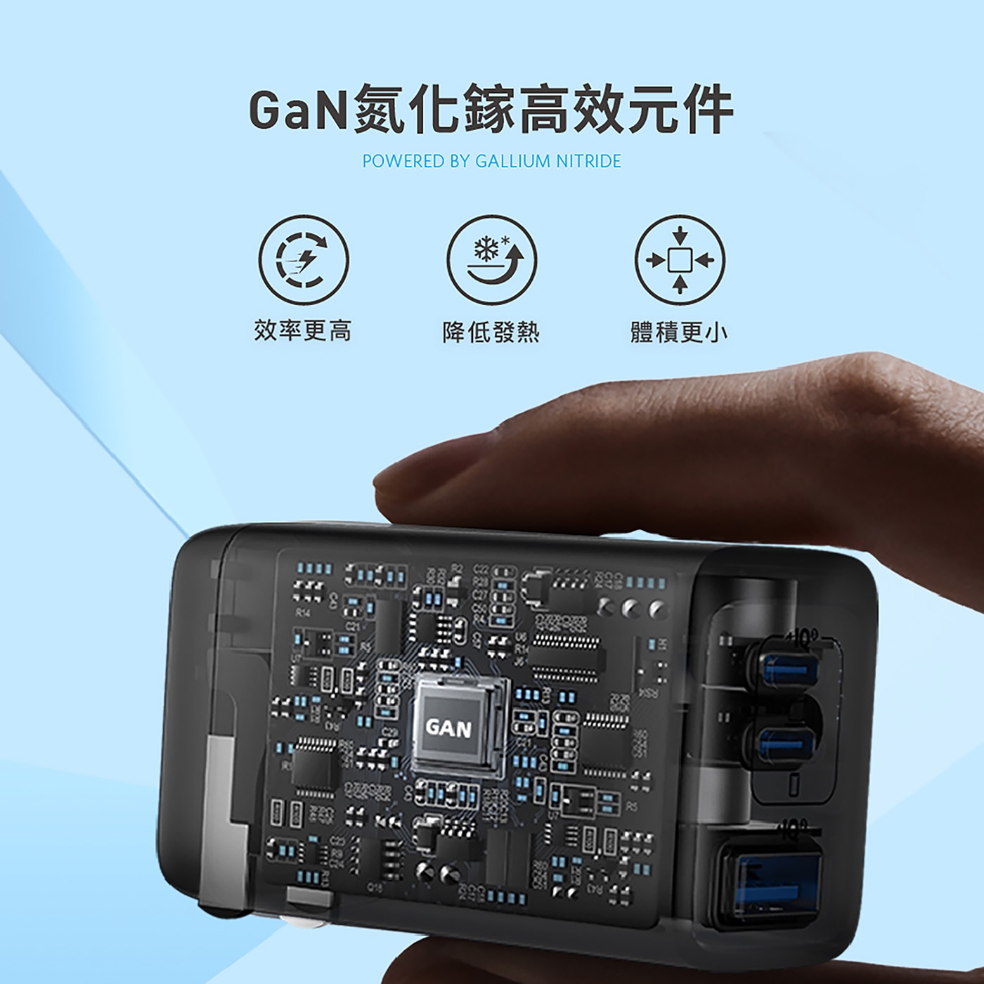 ANKER 67W 氮化鎵充電器 2C1A 兩入組，無論是使用2個USB-C或是USB-C加USB-A的組合，皆享最大65W快速高效充電，氮化鎵GaN技術，效率高、降低發熱、體積更小、充電更安全。