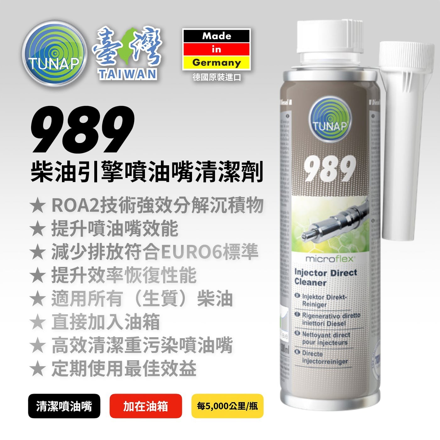 Tunap 989 柴油引擎噴油嘴清潔劑 300 毫升 X 2 入