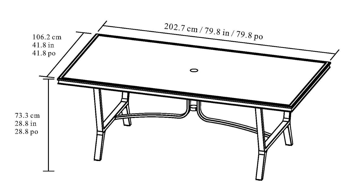Agio Summerton 戶外鋁製編藤餐桌椅七件組瓷製桌面, 中間可放傘杆直徑5厘米以內的雨傘