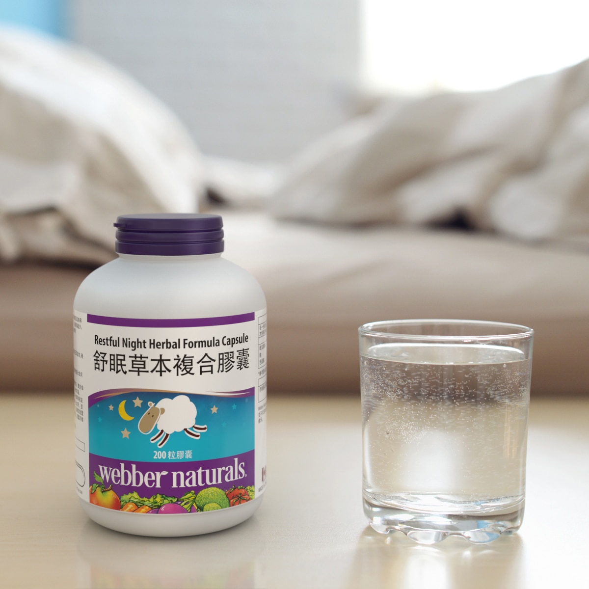 Webber Naturals 舒眠草本複合膠囊是含有維生素B6、鎂、L-色胺酸和西番蓮花萃取物的複合配方，多種成分共同作用下，每日食用3~5粒，可以調節生理機能、幫助入睡。