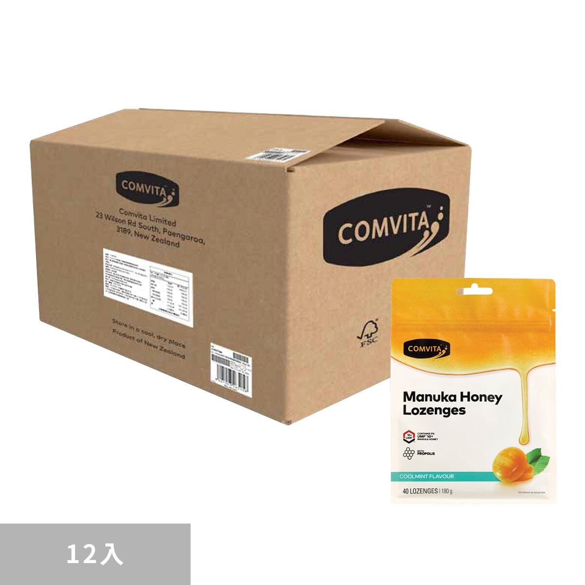 Comvita 麥蘆卡蜂蜜潤喉糖 薄荷風味 180公克 X 12包