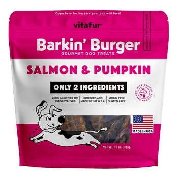 Vitafur Barkin' Burger 鮭魚南瓜寵物狗零食 453公克 Vitafur Barkin' Burger 鮭魚南瓜寵物狗零食 453公克