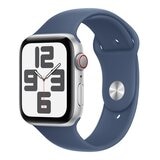 Apple Watch SE LTE 44公釐 銀色鋁金屬錶殼 附丹寧色運動錶帶 S/M