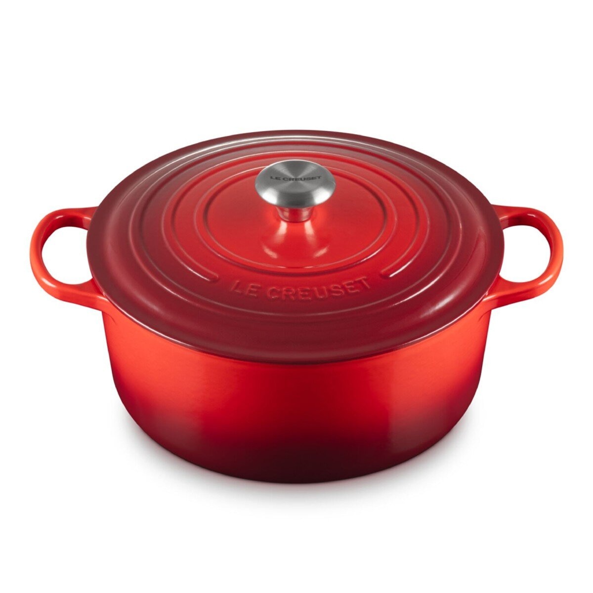 Le Creuset 雙耳圓形鑄鐵鍋 含鋼頭鍋蓋 28公分 櫻桃紅