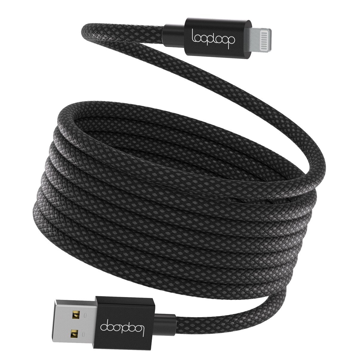 Looploop MFi 認證磁吸式 Lightning 充電傳輸線 USB A + USB C 2入組 黑