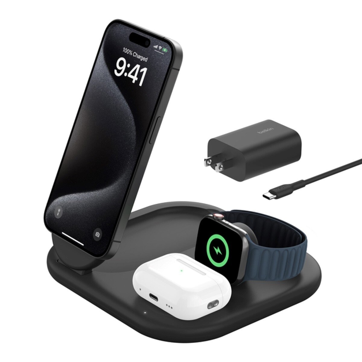 Belkin BoostCharge Qi2 3合1 可折疊磁吸充電板 15W