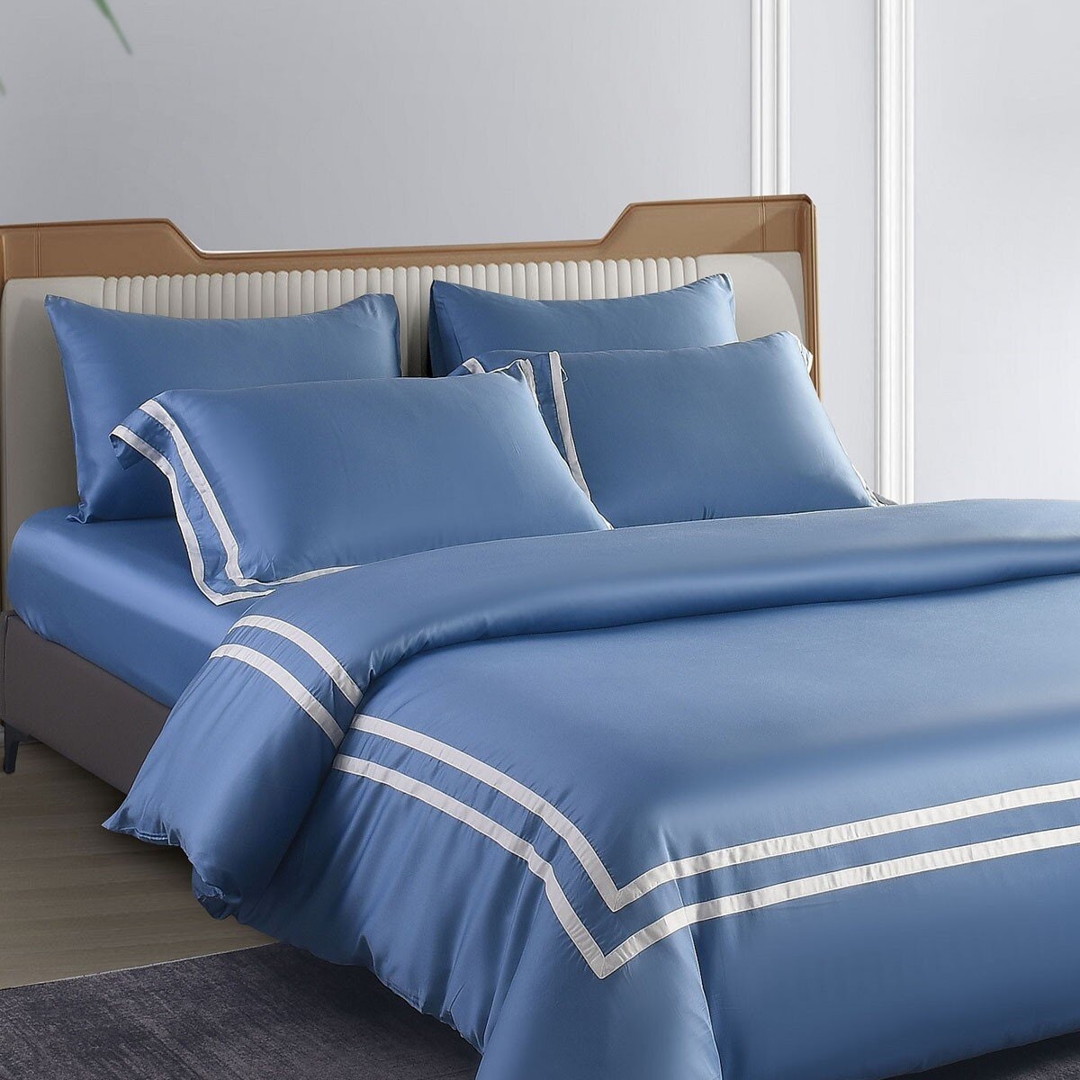 Don Home 萊賽爾素色雙人特大被套床包六件組 182公分 X 212公分 海藍