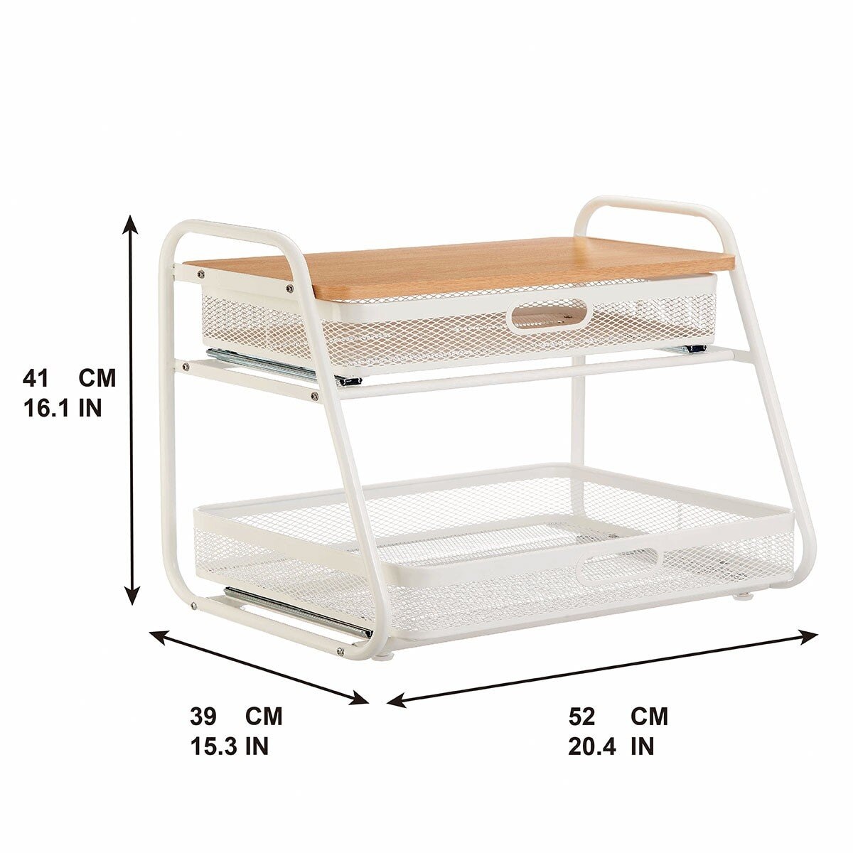 雙層金屬抽屜置物籃架 白色