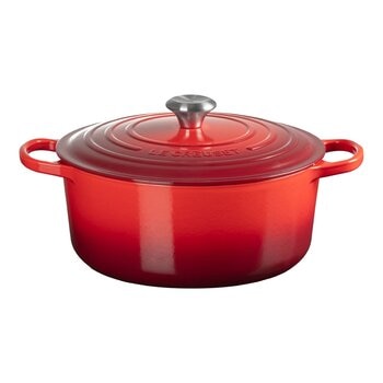 Le Creuset 雙耳圓形鑄鐵鍋 含鋼頭鍋蓋 28公分 櫻桃紅