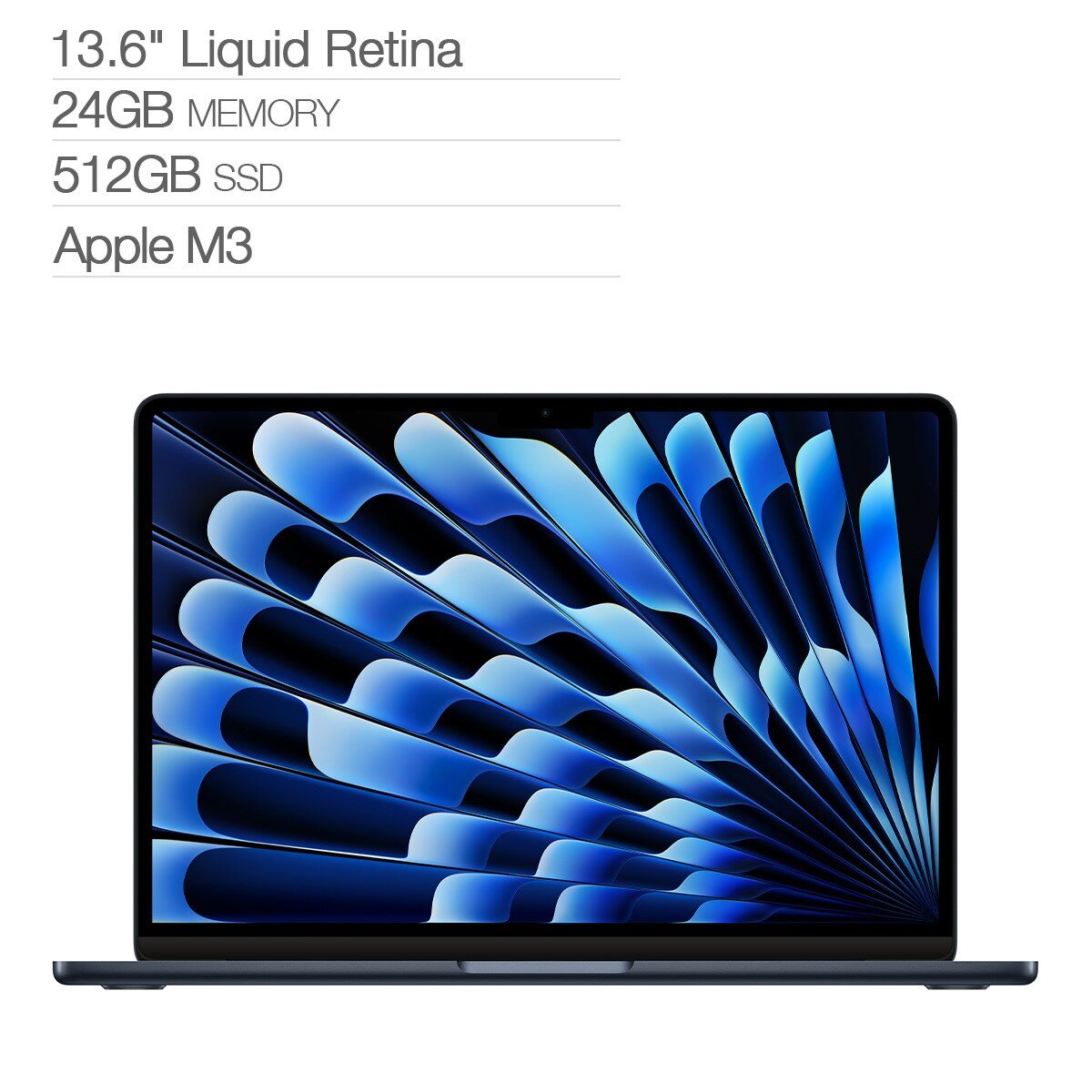 Apple MacBook Air 13吋 搭配 M3 晶片 8 核心 CPU 10 核心 GPU 24GB 記憶體 512GB SSD 午夜色