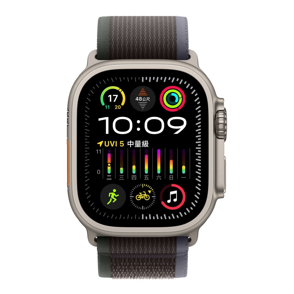 Apple Watch Ultra 2(GPS + 行動網路) 49公釐鈦金屬錶殼越野錶環 藍色配黑色錶帶 M/L