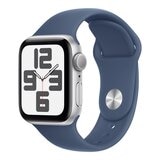 Apple Watch SE GPS 40公釐 銀色鋁金屬錶殼 附丹寧色運動錶帶 S/M