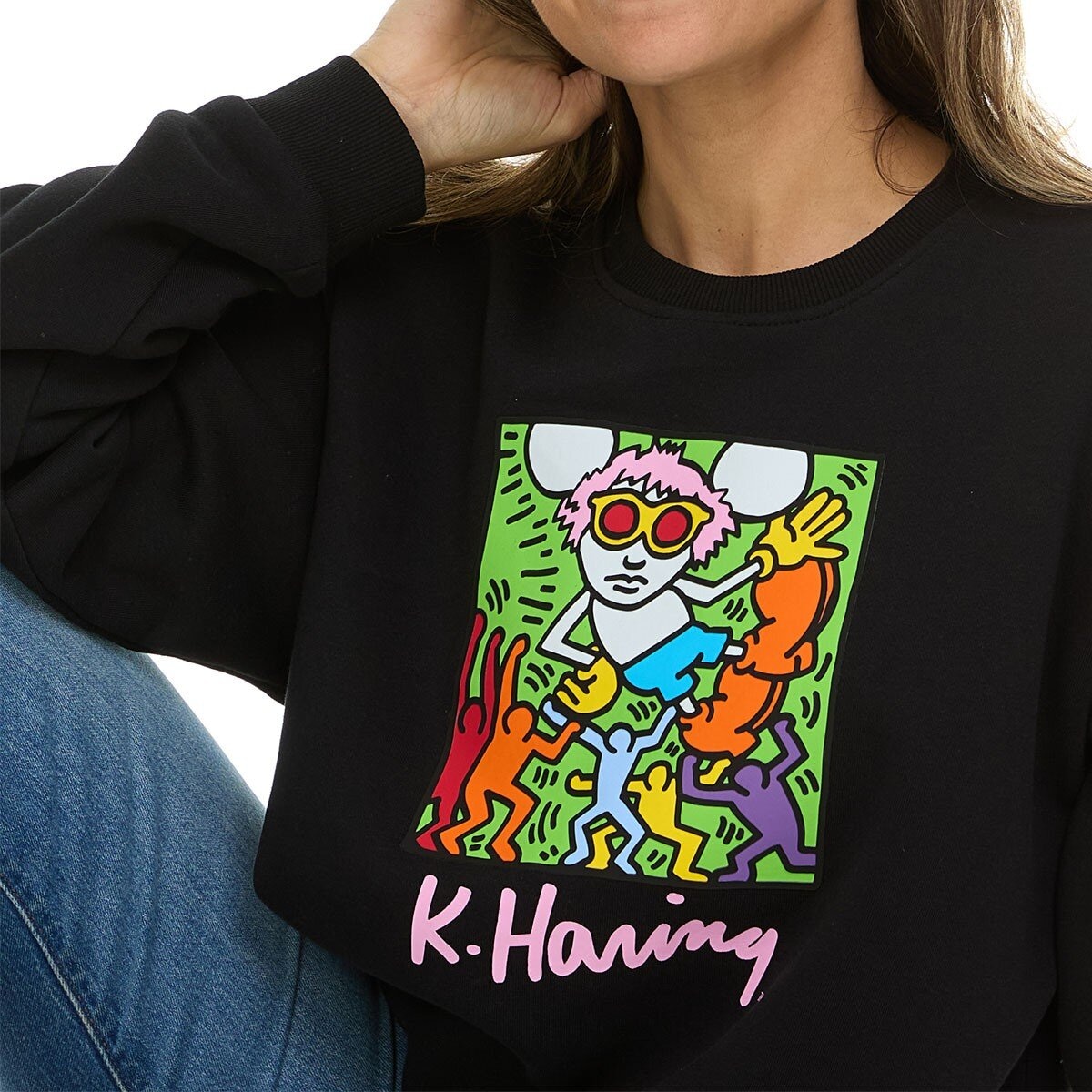 Keith Haring 女圓領長袖上衣 黑