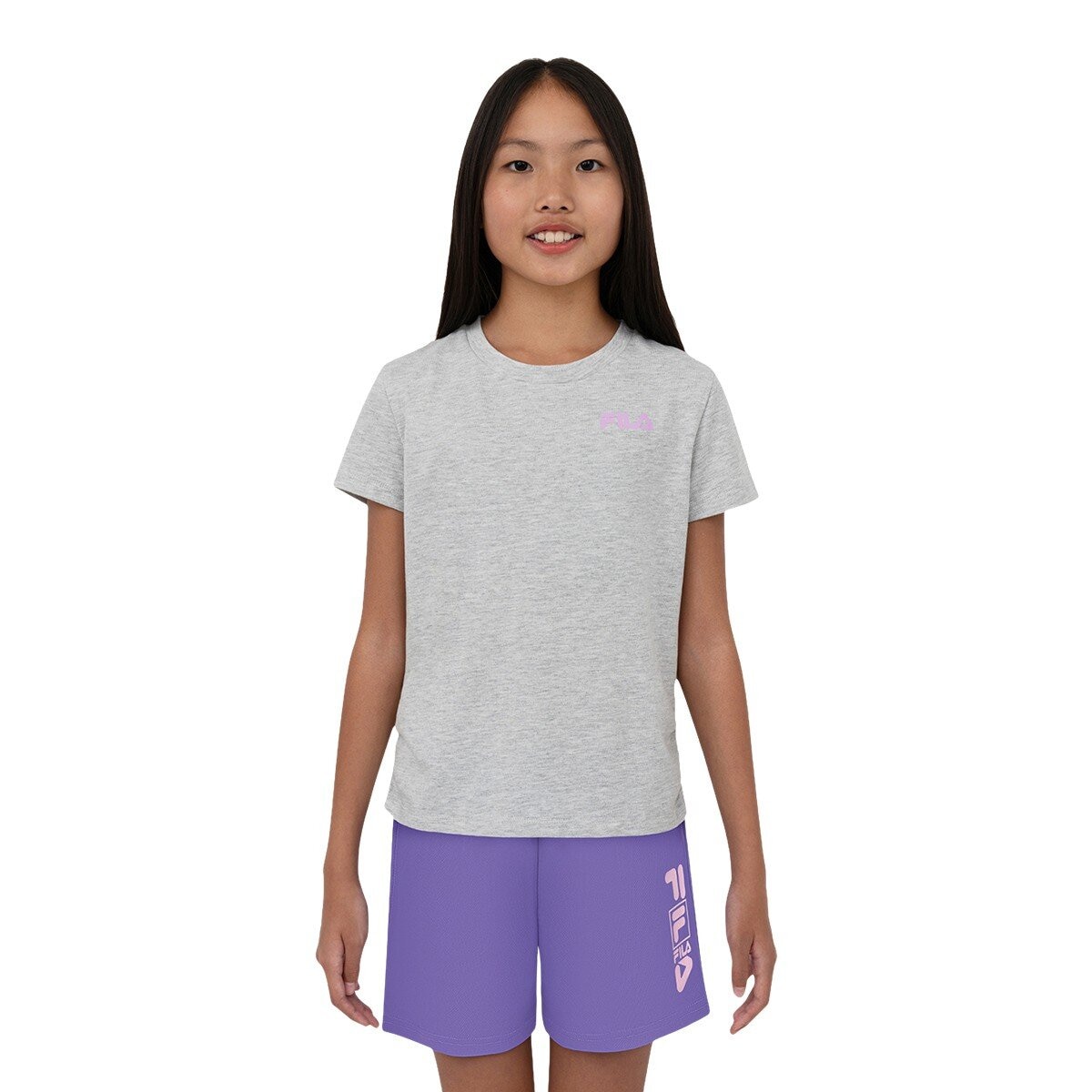 Fila 兒童短袖運動服飾三件組 紫色組