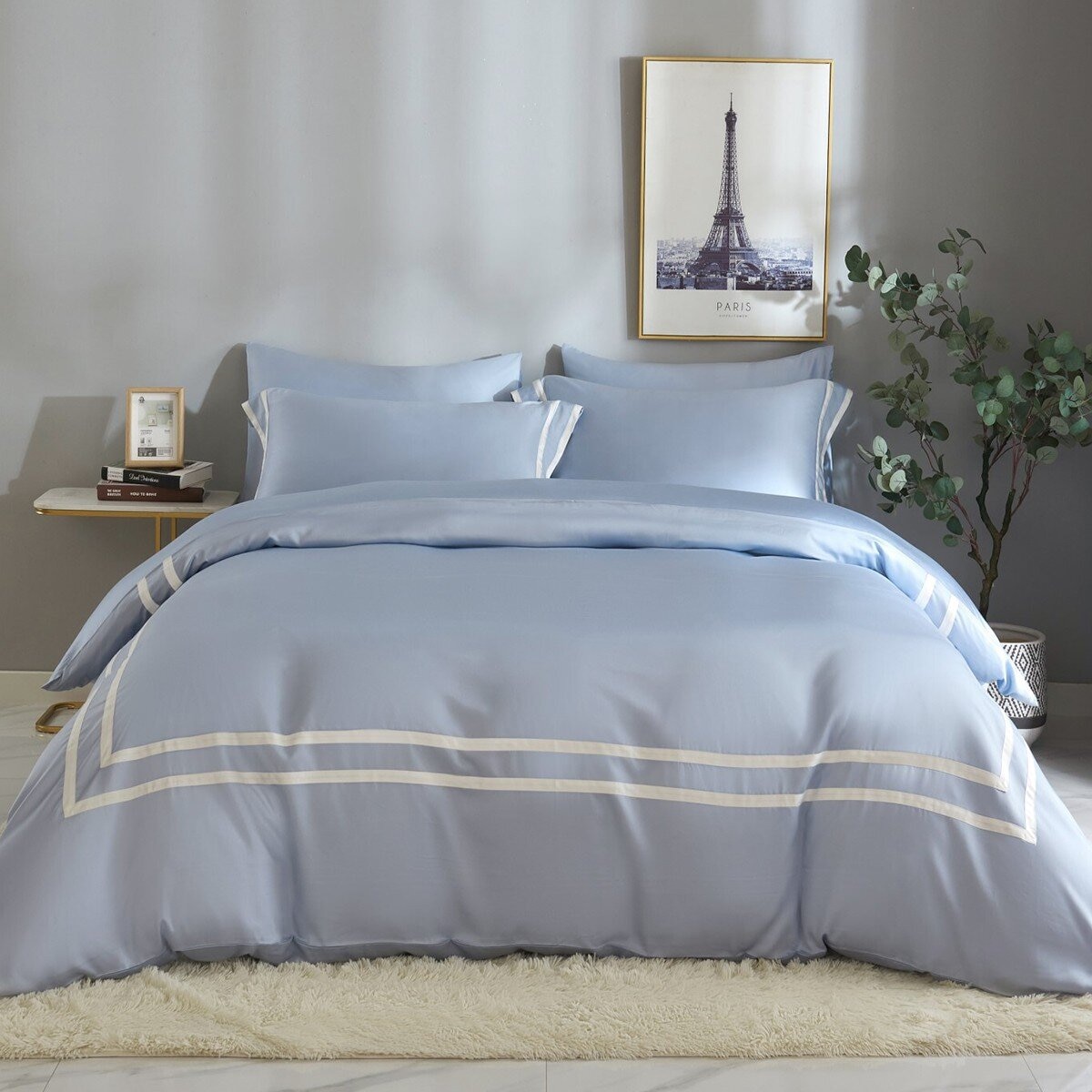 Don Home 萊賽爾素色雙人特大被套床包六件組 182公分 X 212公分 天藍