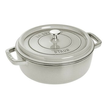 Staub 雙耳圓形鑄鐵淺燉鍋 含鋼頭鍋蓋 26公分 松露白 Staub 雙耳圓形鑄鐵淺燉鍋 含鋼頭鍋蓋 26公分 松露白