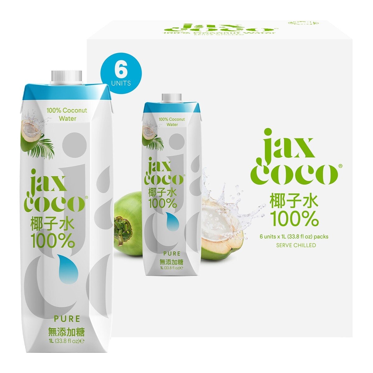 Jax CoCo 純天然青椰子水 1公升 X 6入